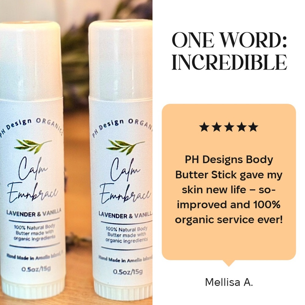 PH Design Organics Body Butter Moisturizing Stick Travel‎ Size 0.5oz